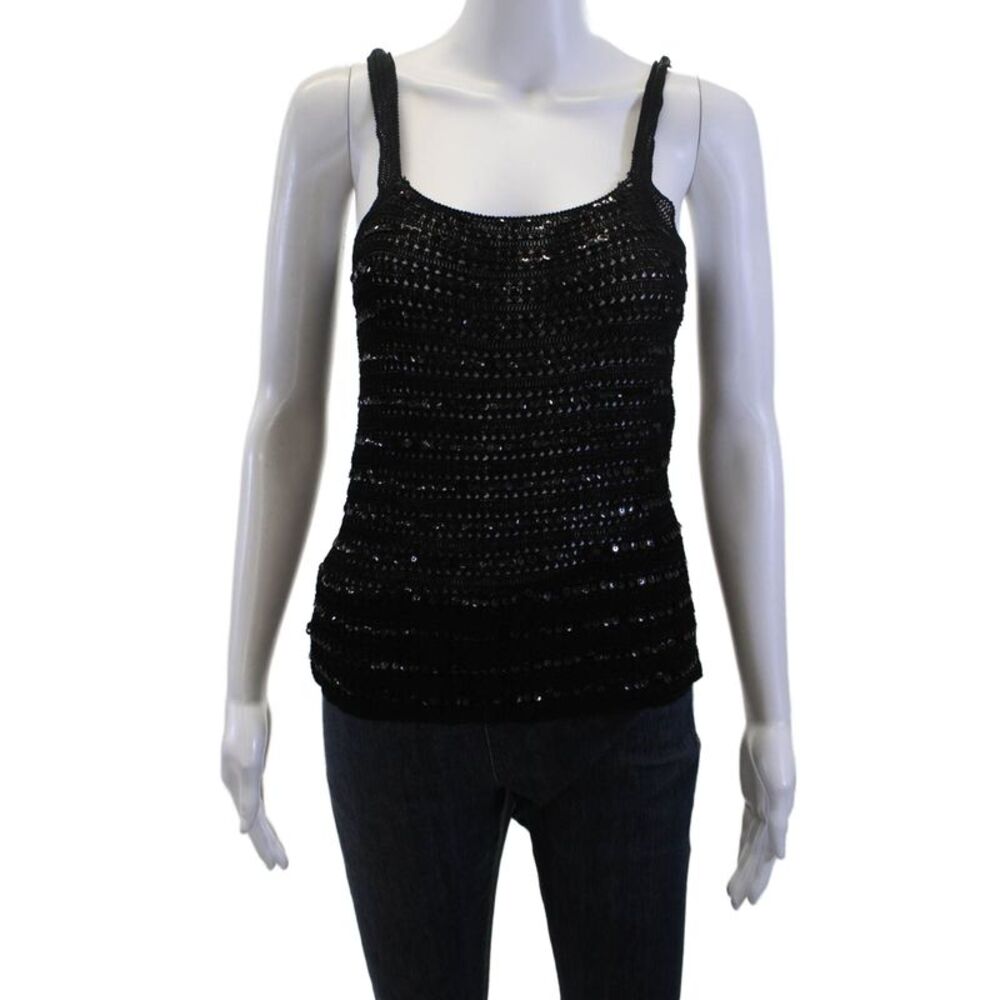 Colette Mordo Women Black Square Neck Sleeveless Camisole Rayon Size S